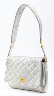 Chanel Quilted Metallic Silver Leather Handbag