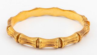 Vintage 18K Gold Bamboo Motif Hinged Bracelet