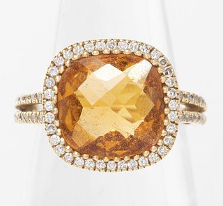 18K Yellow Gold, Diamond, & Citrine Ring