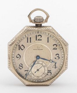 Art Deco Waltham 14K White Gold Pocket Watch 17J