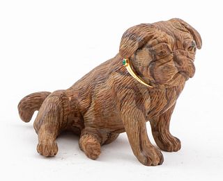 Marchak Carved Jasper Bulldog, 22K Gold & Emeralds