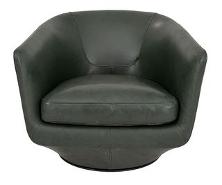 Bensen Olive Leather Upholstered Swivel Chair