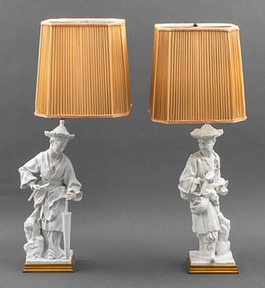 Blanc de Chine Porcelain Figures Mounted Lamps, Pr