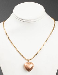14K Yellow & Rose Gold Puff Heart Pendant Necklace