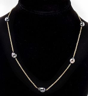 14K Yellow Gold Black Baroque Pearl Necklace