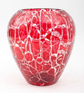 French Cristal St-Louis Rare Red Overlay Vase