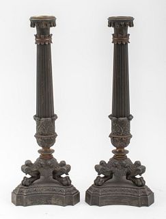 Charles X French Bronze Candlesticks, Pair