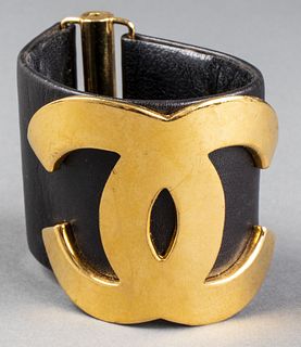 Chanel Leather & Gold-Tone Logo Bracelet, c. 1981