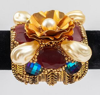 Chanel Attr. Sculptural Floral Cuff Bracelet