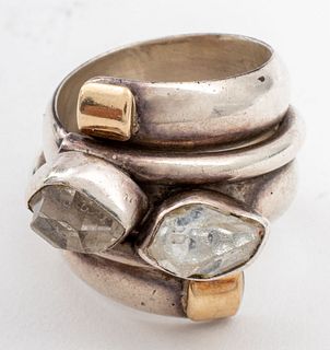 Lilly Barrack Silver & 14K Gold Rock Quartz Ring
