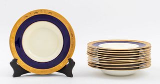 Minton "Gold Encrusted Cobalt" Soup Plates, 11
