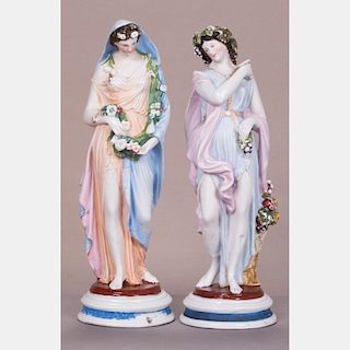 A Pair of Continental Porcelain Figures Depicting Spring and Summer of the Four Seasons, 19th Century.