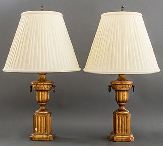 Neoclassical Manner Gilt Table Lamps, Pair