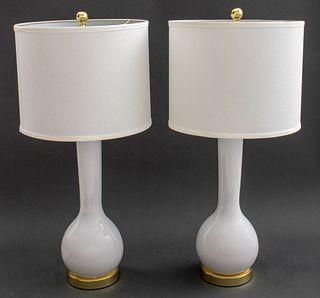 Modern White Porcelain Bottle Vase Lamps, Pair