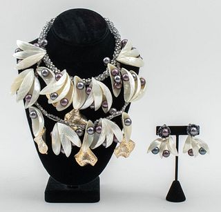 Vintage Vilaiwan MOP Crystal Beaded Necklace Set
