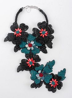 Vintage Vilaiwan Crystal Beaded Floral Necklace