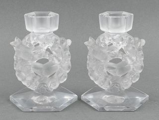 Rene Lalique "Mesanges" Candlesticks, Pair