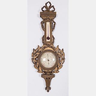 A Louis XV Style Gilt Carved Hardwood Barometer, 20th Century.