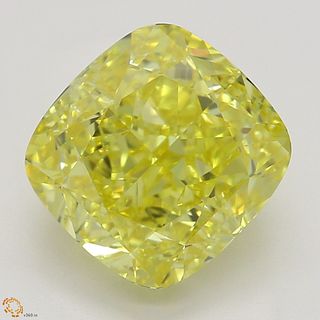 2.14 ct, Natural Fancy Vivid Yellow Even Color, IF, Cushion cut Diamond (GIA Graded), Appraised Value: $239,600 