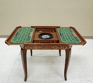 Marquetry Flip Top Games Table.