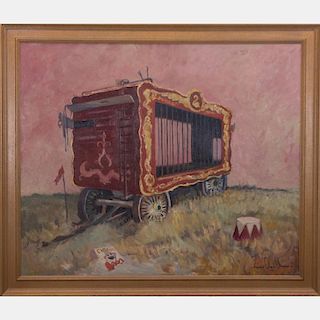 Francis Clark Brown (1908-1992) Landscape with Circus Wagon, Oil on canvas,