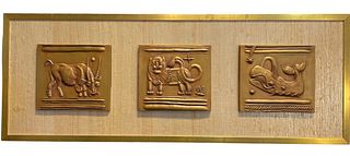 Signed E. MILLER Mid Century Plaster and Mixed Media Astrological Plaques