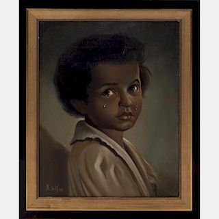 R. Delfino (20th Century) Crying Child, Oil on canvas,