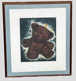 Signed & Numbered PAULA SCHUETTE KRAEMER Serigraph Titled "Portrait of a Teddy Bear" 29/50