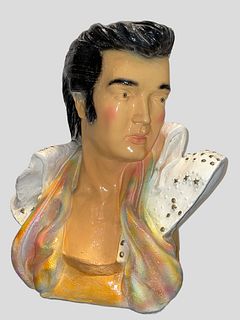 Retro Vintage Chalkware Bust of Elvis Presley 