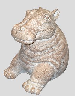 Signed PAUL BELLARDO Carved Ceramic Hippo Sculpture