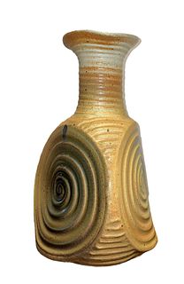 Signed EJ 1999 Mid Century Ceramic Spiral Vase