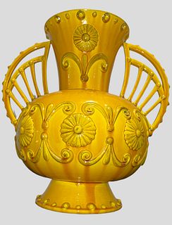 Vibrant Mustard Yellow Mid Century Handled Sunflower Vase