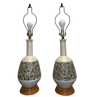 Pair of Italian Mid Century High Glaze Pottery Lamps