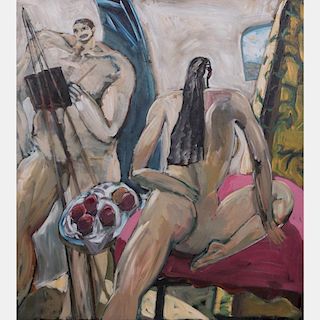 Ken Nevadomi (b. 1939) Five Apples and an Orange, 1987, Acrylic on canvas.