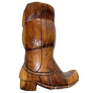 Oversized Mid Century Carved Wood Cowboy Boot