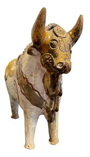 Mid Century Peruvian Ceramic Bull Vessel 
