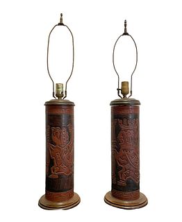 Pair of Mid Century Peruvian Leather Lamps