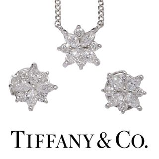 TIFFANY & CO, PAIR OF VICTORIA DIAMOND CLUSTER EARRINGS. AND A CLUSTER PENDANT NECKLACE