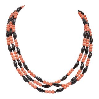 ART-DECO CORAL AND JET NECKLACE