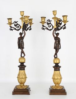Pair, 19th C. French Gilt Bronze Candelabra