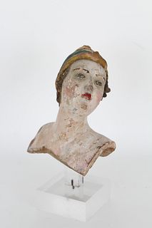 Italian Painted Terracotta Head Depicting Athena