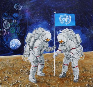 Chris Calle (B 1961) "Astronauts Planting UN Flag"