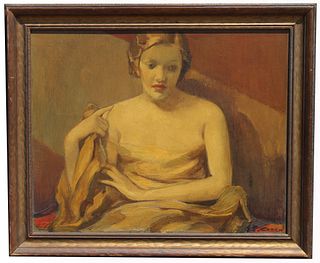Art Deco Portrait of a Seated Woman, Signed