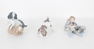 (3) Lladro Porcelain Dog Figurines