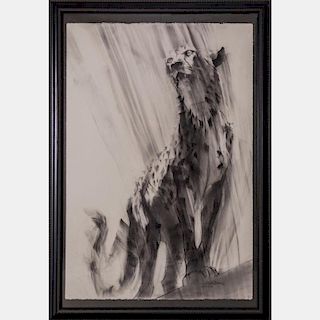 A.E. London (20th Century) Endangered Cheetah, Charcoal on paper,