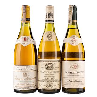 Lote de Vinos Blancos de Francia. a) Chassagne -  Montrachet. Cosecha 1987 y 1988. Beaune. Francia. Nive...