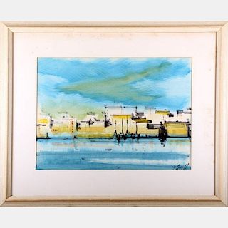 Stephane Le Grec (1924-1995) Coastal Scene, Watercolor on paper,