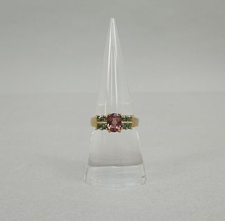 14K Yellow Gold Ring with Pink & Green Stones.