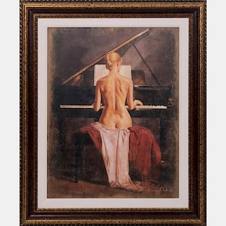 Tomasz Rut (b. 1961) Nude Female Playing the Piano, Giclee on canvas,