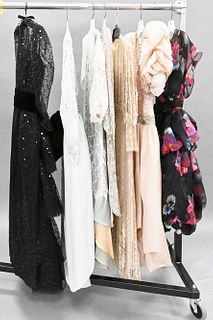 Seven Piece Women's Vintage Couture Lot, to include a Megere sequin dress, size small; two Rina Di Montella lace dresses, size 8; Richillene custom go